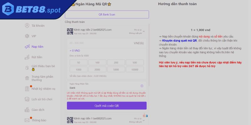Nạp Rút Tiền bet88 1 Giao dịch qua ngân hàng