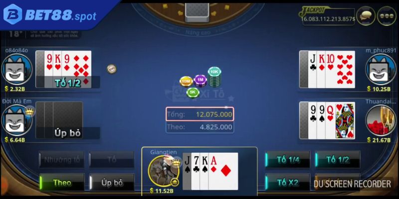 Cách tham gia Xì Tố Bet88 qua các bước